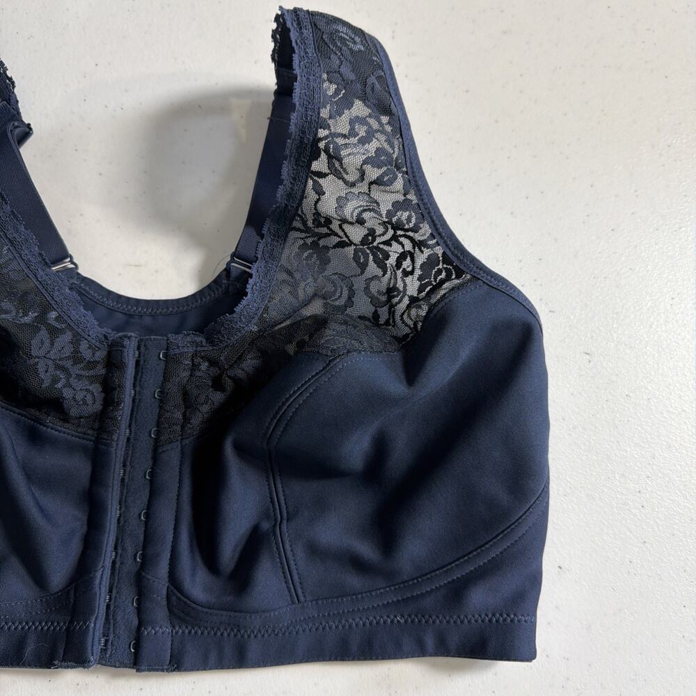 DELIMIRA Women Navy Front Closure Bra Full Coverage Wirefree Lace Racerback 38DD - Picture 3 of 12